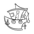 Outline of a beautiful boat for coloring on a white background. Summer travel. Vector black icon on a white background