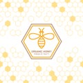 Outline bee vector symbol and seamless background with honeycombs.