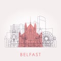 Outline Belfast skyline with landmarks.