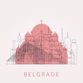 Outline Belgrade skyline with landmarks.