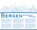 Outline Bergen Norway City Skyline with Blue Buildings and copy space. Bergen Cityscape with Landmarks. Business Travel and