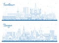 Outline Bergen and Trondheim Norway City Skyline set with Blue Buildings. Illustration. Cityscape with Landmarks