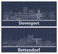 Outline Bettendorf and Davenport Iowa USA City Skyline Set