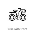 outline bike with front basket vector icon. isolated black simple line element illustration from travel concept. editable vector