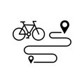 Bike route vector icon. filled flat sign for mobile concept and web design. Bicycle cycling trip glyph icon. Symbol