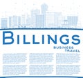 Outline Billings Montana City Skyline with Blue Buildings and Copy Space