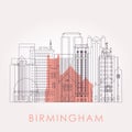 Outline Birmingham, Alabama skyline with landmarks. Royalty Free Stock Photo