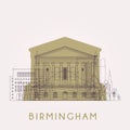 Outline Birmingham skyline with landmarks.