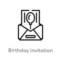 outline birthday invitation vector icon. isolated black simple line element illustration from birthday party and wedding concept.