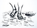 Legs walk on the water. Vector drawing