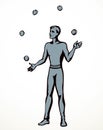 Juggler juggles balls. Vector drawing