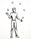 Juggler juggles balls. Vector drawing