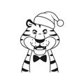 Outline black and white angry roaring tiger Royalty Free Stock Photo