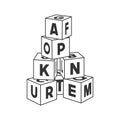 Outline block building tower with letters for coloring book
