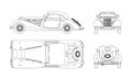 Outline blueprint of retro car. Vintage cabriolet. Front, side, top and back view. Industrial isolated drawing Royalty Free Stock Photo