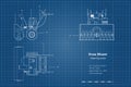 Outline blueprint of snow blower. Top, side and front view. Winter hand tool for ice removal. Contour plow machine Royalty Free Stock Photo