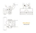 Outline blueprint of snow blower. Top, side and front view. Winter hand tool. Isolated contour plow machine