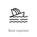 outline boat capsizes vector icon. isolated black simple line element illustration from meteorology concept. editable vector