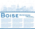 Outline Boise Idaho City Skyline with Blue Buildings and Copy Space