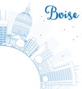 Outline Boise Skyline with Blue Building and copy space