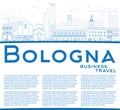 Outline Bologna Skyline with Blue Landmarks and Copy Space.