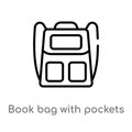 outline book bag with pockets vector icon. isolated black simple line element illustration from airport terminal concept. editable