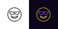 Outline boss emoji icon, with editable stroke. Cool emoticon with sunglasses and smile, confident face pictogram. Funny cool emoji