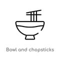 outline bowl and chopsticks of japan vector icon. isolated black simple line element illustration from tools and utensils concept Royalty Free Stock Photo