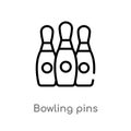 outline bowling pins vector icon. isolated black simple line element illustration from entertainment and arcade concept. editable Royalty Free Stock Photo