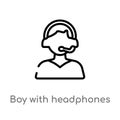 outline boy with headphones vector icon. isolated black simple line element illustration from music concept. editable vector Royalty Free Stock Photo