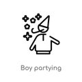 outline boy partying vector icon. isolated black simple line element illustration from party concept. editable vector stroke boy