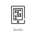 outline braille vector icon. isolated black simple line element illustration from communication concept. editable vector stroke Royalty Free Stock Photo