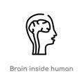 outline brain inside human head vector icon. isolated black simple line element illustration from human body parts concept. Royalty Free Stock Photo