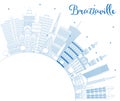 Outline Brazzaville Republic of Congo City Skyline with Blue Buildings and Copy Space