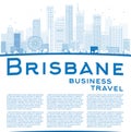 Outline Brisbane skyline with blue building and copy space