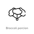 outline broccoli porcion vector icon. isolated black simple line element illustration from gym and fitness concept. editable