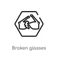 outline broken glasses vector icon. isolated black simple line element illustration from signs concept. editable vector stroke