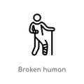 outline broken human vector icon. isolated black simple line element illustration from feelings concept. editable vector stroke