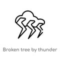 outline broken tree by thunder vector icon. isolated black simple line element illustration from meteorology concept. editable Royalty Free Stock Photo