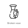outline broken vase vector icon. isolated black simple line element illustration from other concept. editable vector stroke broken
