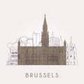 Outline Brussel. Vintage skyline with landmarks.