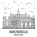 Outline Brussels Belgium City Skyline with Historic Buildings Isolated on White Royalty Free Stock Photo