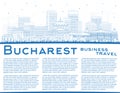 Outline Bucharest Romania City Skyline with Blue Buildings and Copy Space. Vector Illustration. Bucharest Cityscape with Landmarks Royalty Free Stock Photo