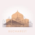 Outline Bucharest skyline with landmarks.