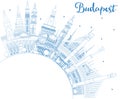 Outline Budapest Hungary City Skyline with Blue Buildings and Copy Space