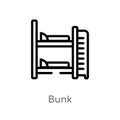 outline bunk vector icon. isolated black simple line element illustration from hotel concept. editable vector stroke bunk icon on