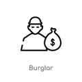 outline burglar vector icon. isolated black simple line element illustration from job profits concept. editable vector stroke