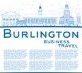 Outline Burlington (Vermont) Skyline with Blue Buildings and Cop Royalty Free Stock Photo