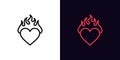 Outline burning heart icon, with editable stroke. Heart silhouette with fire, blazing love pictogram. Hot passion Royalty Free Stock Photo