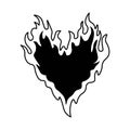 Outline burning heart icon. Heart silhouette with fire, blazing love pictogram Royalty Free Stock Photo